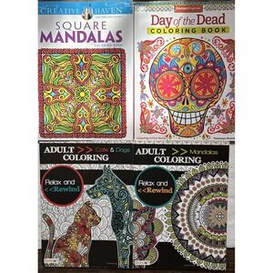 Lot 4 Creative Haven  Etc Adult Coloring Books: Cats Dogs Mandalas Etc New